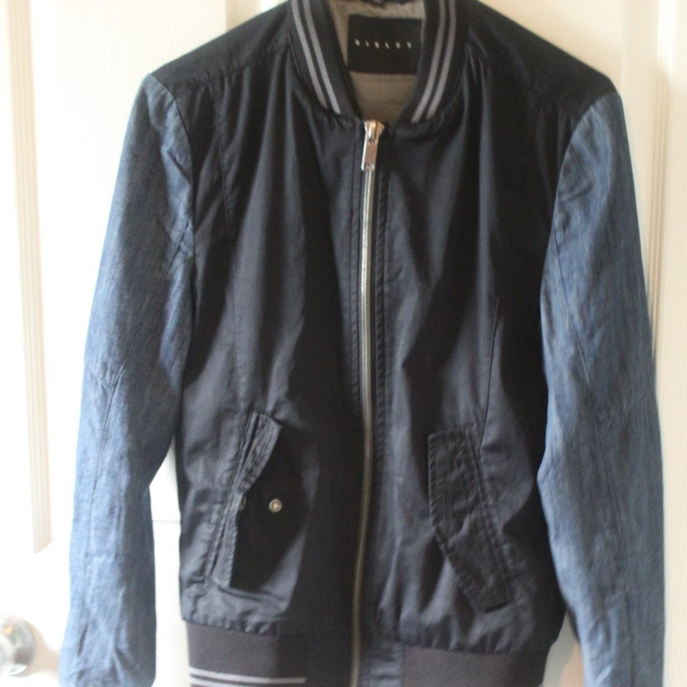 Sisley Black with Denim Sleeves Jacket Mens Size S